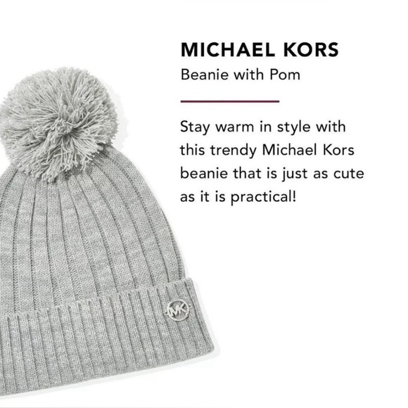 Michael Kors/ MK UNISEX Ribbed Knit Pom Pom beanie style hat in Grey Sealed NWT - Picture 8 of 9
